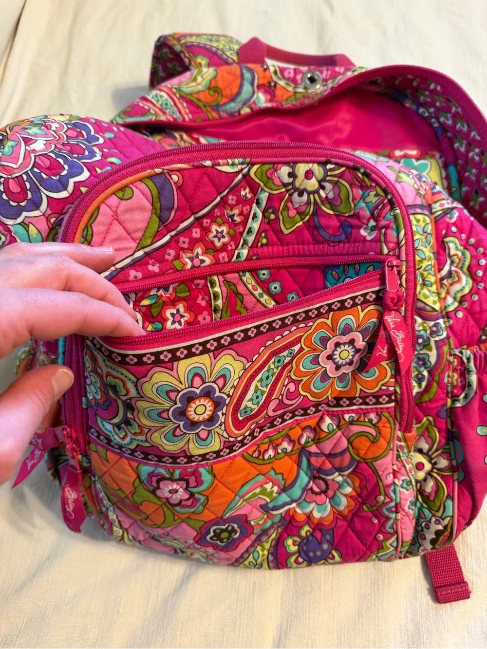 Vera Bradley Quilted Floral Paisley Backpack - Hot Pink & Orange